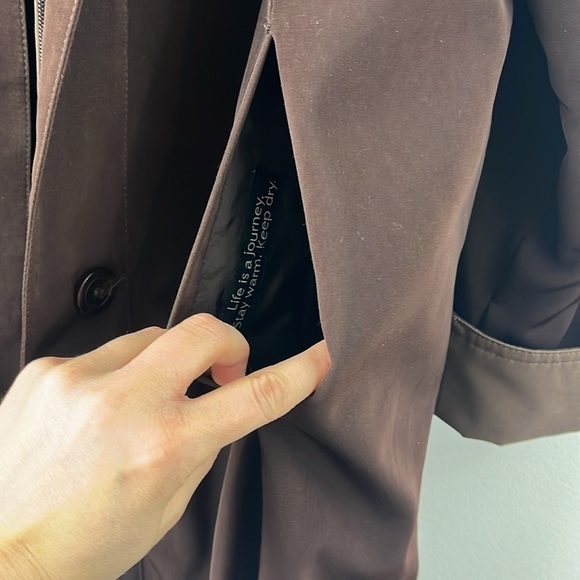 Gallery All Weather Brown Hooded Button Zip Trench Coat Womens Size L Classic - Picture 14 of 16